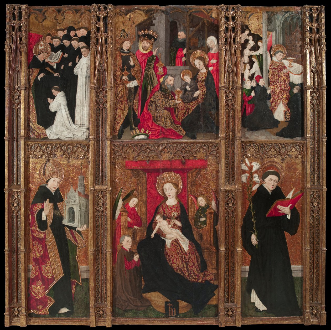 Altaarstuk van de Maagd, de heilige Augustinus en de heilige Nicolaas van Tolentino door Antoine de Lonhy