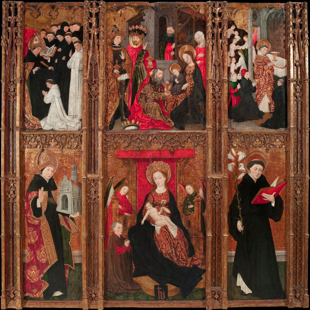 Altaarstuk van de Maagd, Sint Augustinus en Sint Nicolaas van Tolentino door Antoine de Lonhy