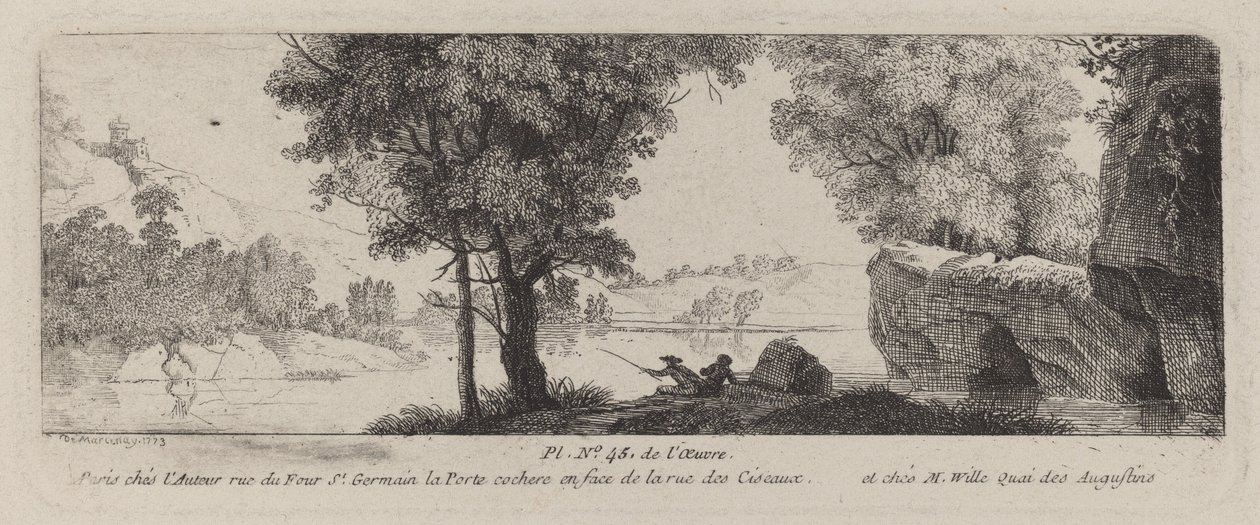 Rivierlandschap met een visser door Antoine de Marcenay de Ghuy
