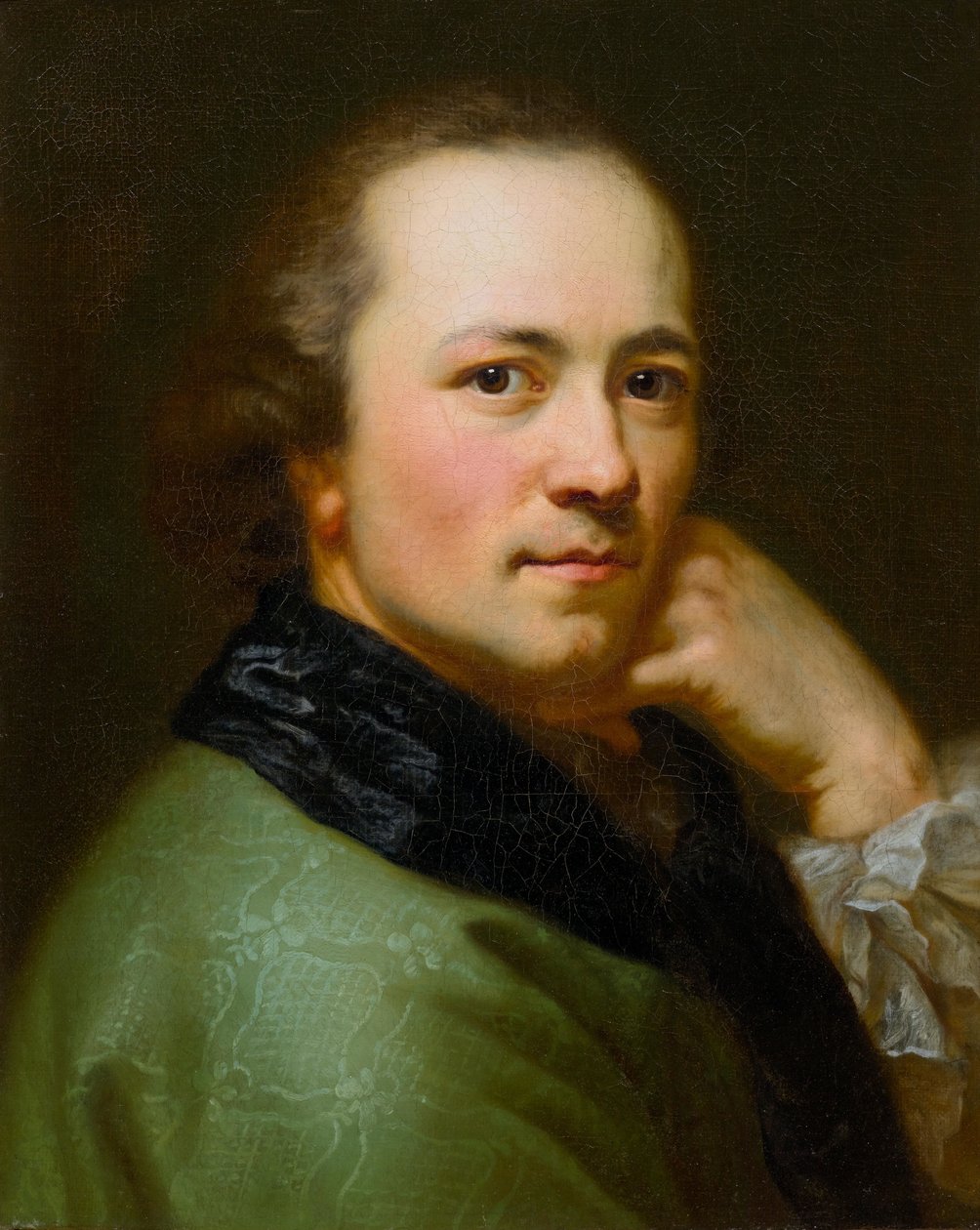 Zelfportret naar rechts in groene fluwelen jas door Anton Graff