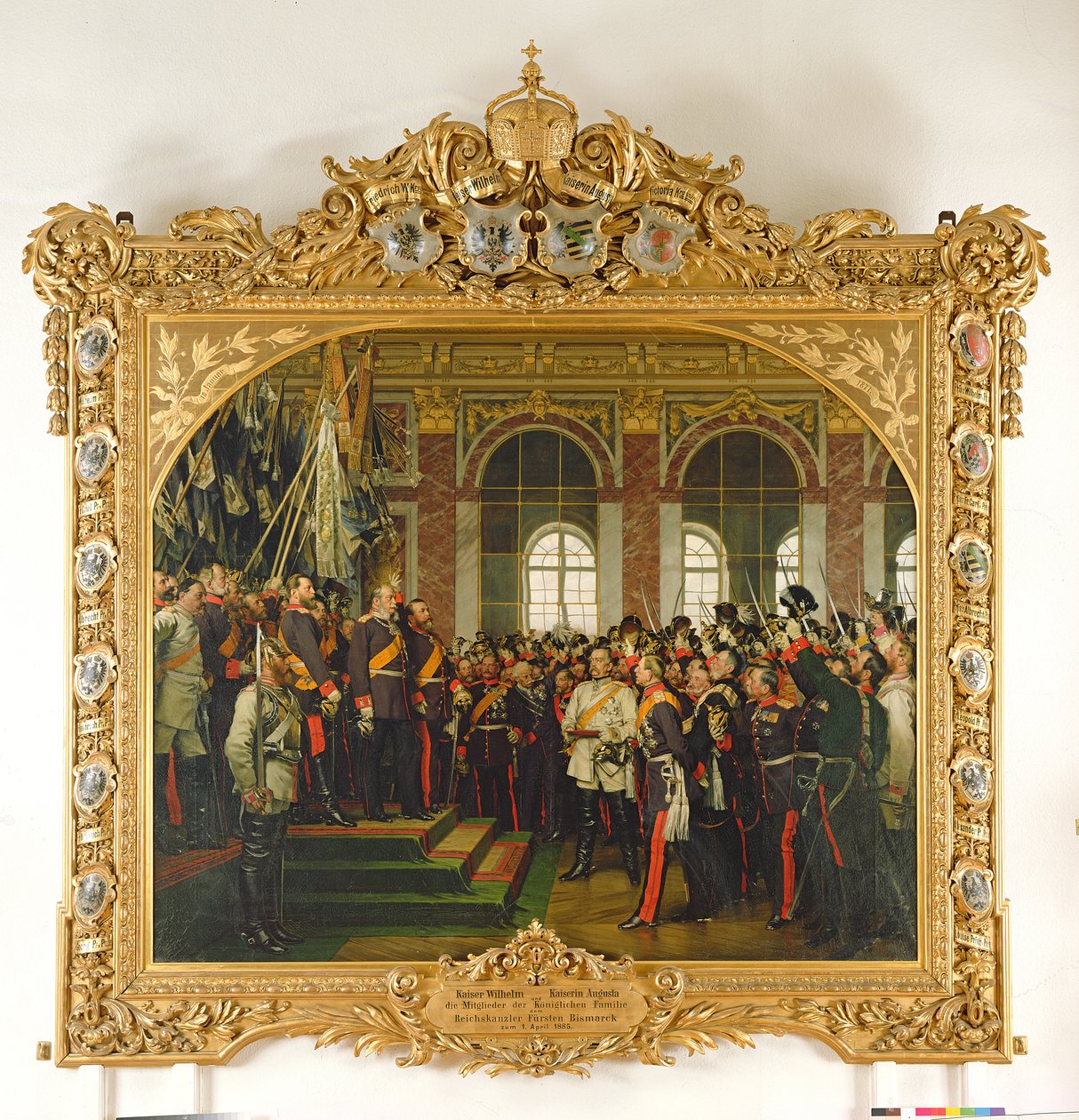 De proclamatie van Wilhelm als keizer van het nieuwe Duitse Rijk, in de Spiegelzaal van Versailles op 18 januari 1871, geschilderd in 1885 door Anton Alexander von Werner