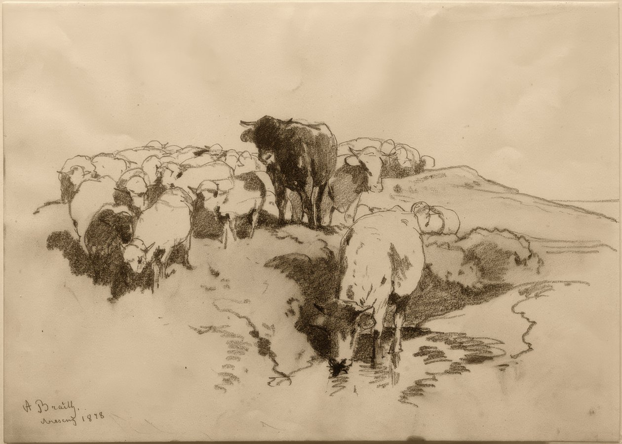 Runderen en schapen door Anton Braith