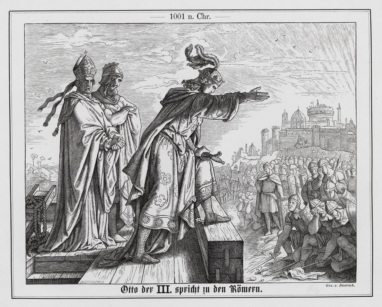 De Heilige Roomse Keizer Otto III spreekt de Romeinen toe door Anton Dietrich
