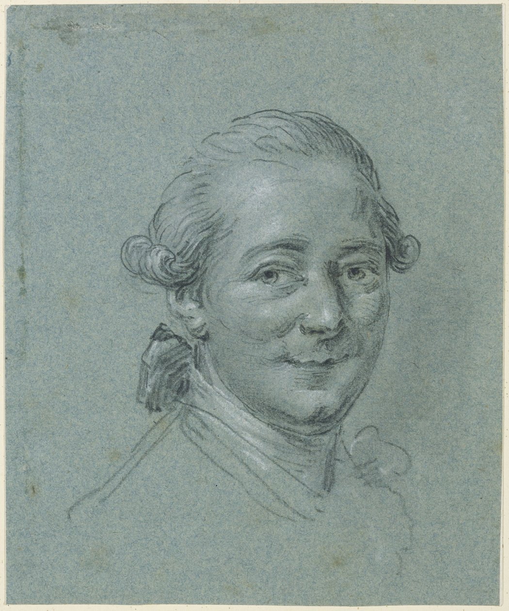 Portret van een glimlachende man, met het hoofd half naar rechts gedraaid, die de toeschouwer aankijkt door Anton Graff