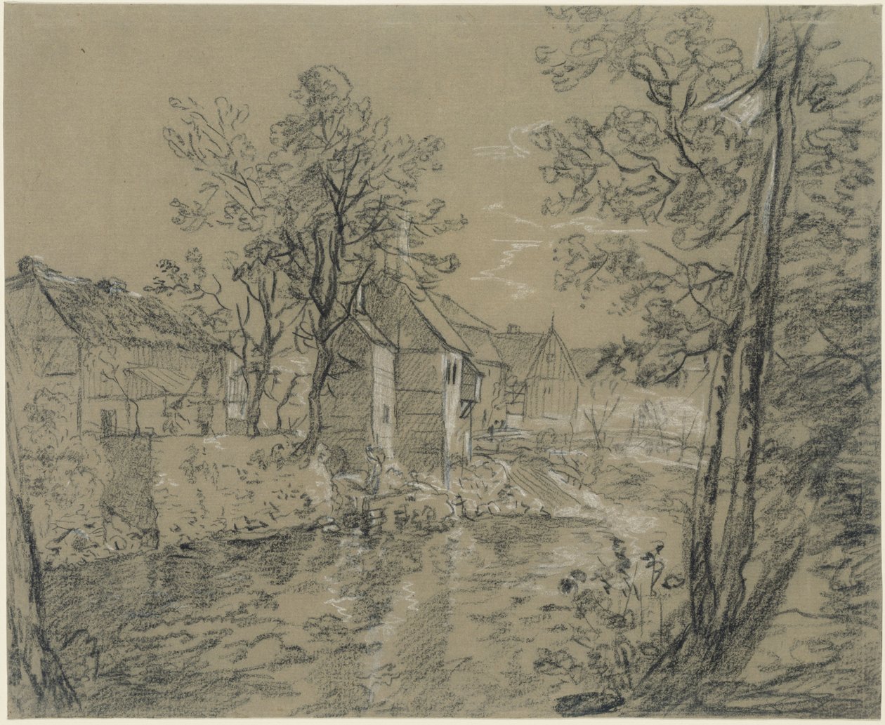 Huizen aan de rivier (huizen aan de Weißeritz in het Plauense dal bij Dresden) door Anton Graff