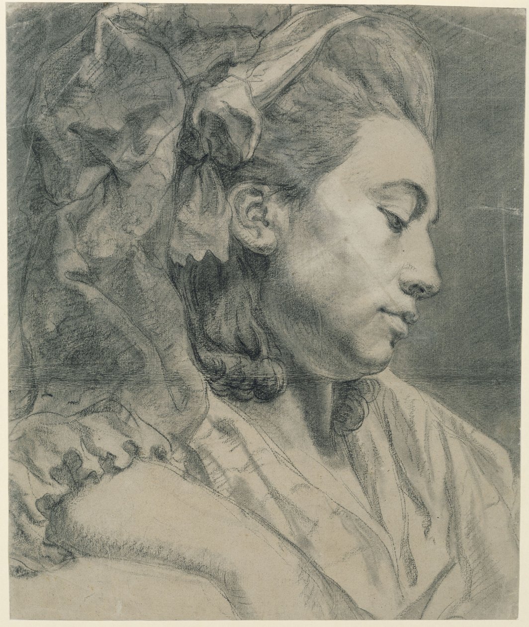 Hoofd van een dame, in profiel naar rechts (Elisabetha Auguste Graff, geboren Sulzer, echtgenote van Graff) door Anton Graff
