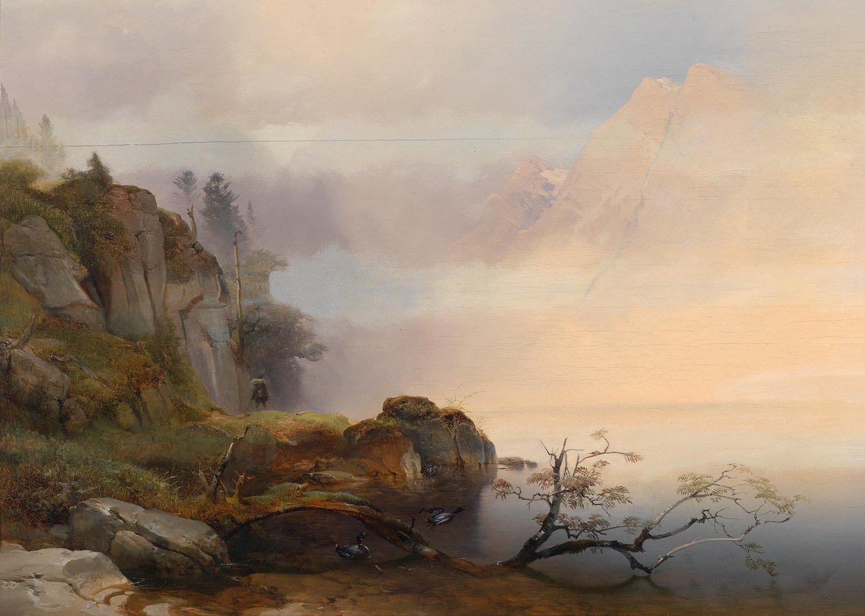 Anton Hansch Herfstsfeer aan het meer 1846 door Anton Hansch