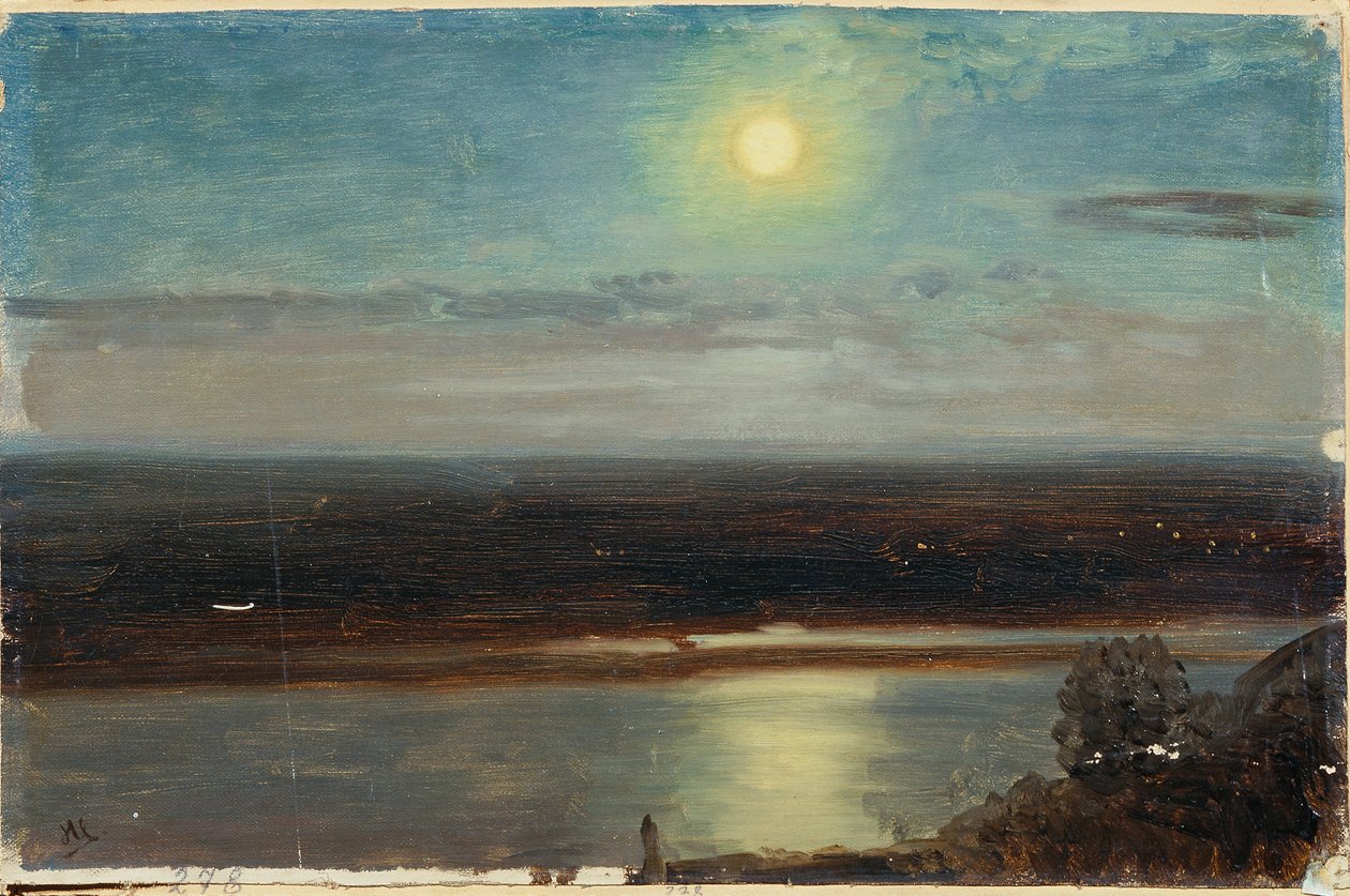 De Donau met het Marchfeld bij nacht door Anton Hlavacek