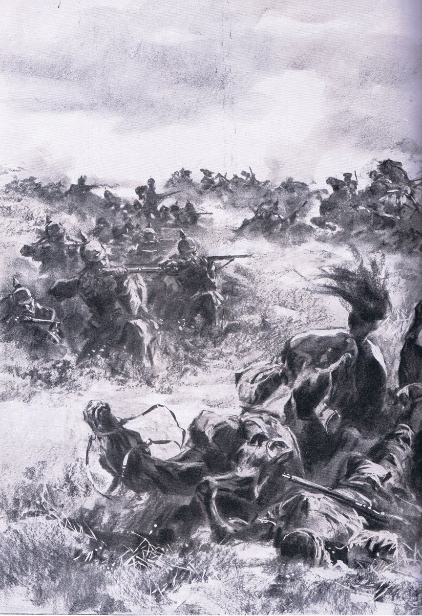 Nederlaag van de 14e Russische Cavaleriebrigade bij Praszysz, uit De Geïllustreerde Geschiedenis van de Wereldoorlog 1914-1915 pub. door Union Berlagsefellfchaft door Anton Hoffman