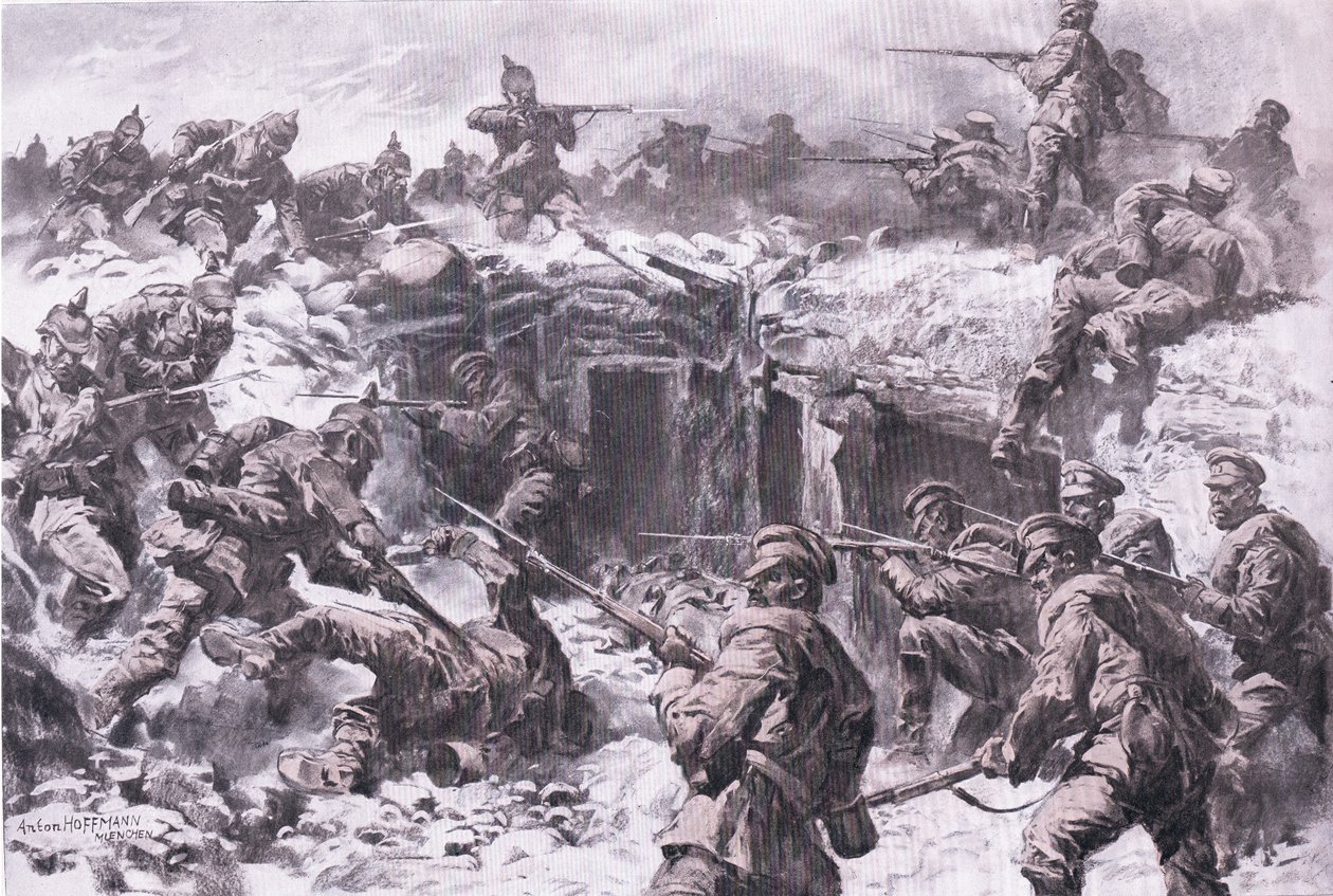 De nederlaag van het Moskouse Grenadierskorps door Silezische, Pruisische en Keizerlijke Duitse troepen, uit De Geïllustreerde Geschiedenis van de Wereldoorlog 1914-1915 pub. door Union Berlagsefellfchaft door Anton Hoffman