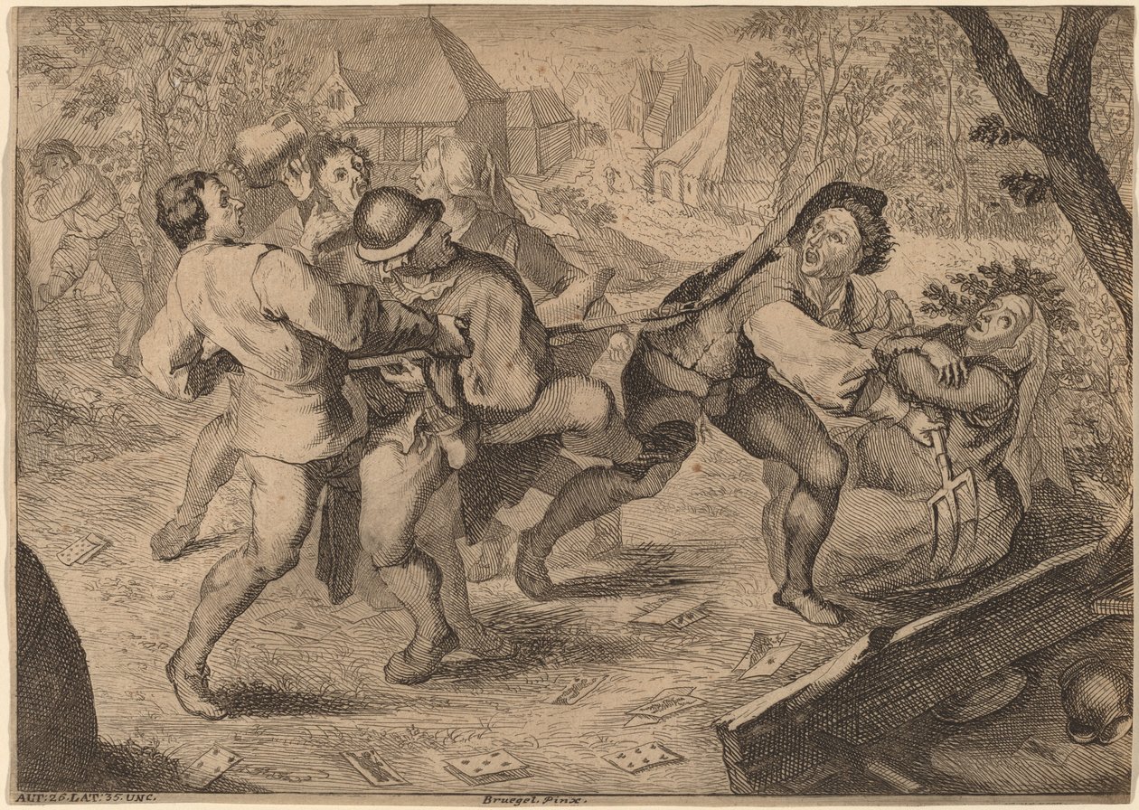 Boeren vechten door Anton Joseph Prenner after Pieter Bruegel the Elder