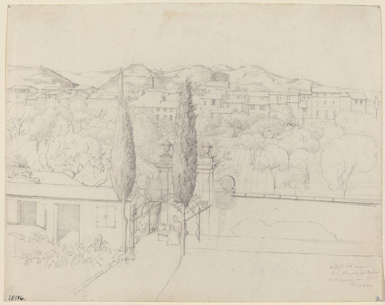Uitzicht vanuit mijn Venster, via valfonda in Florence (Tuin in Florence Gezien vanuit het Venster van de Kunstenaar) door Anton Krüger