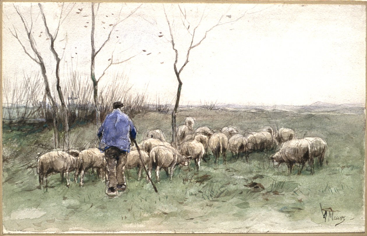 Een herder en zijn kudde door Anton Mauve
