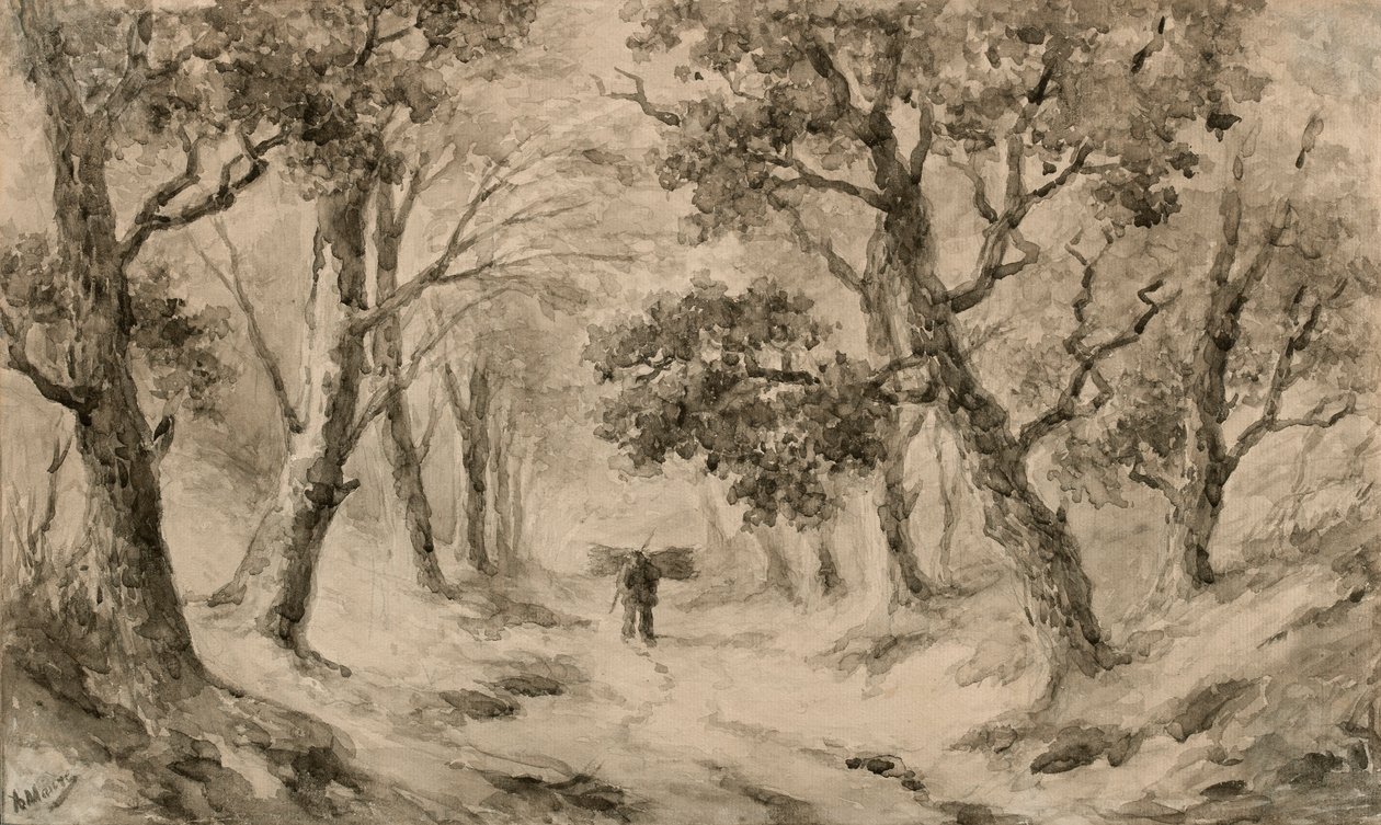 Een houtverzamelaar in het bos door Anton Mauve