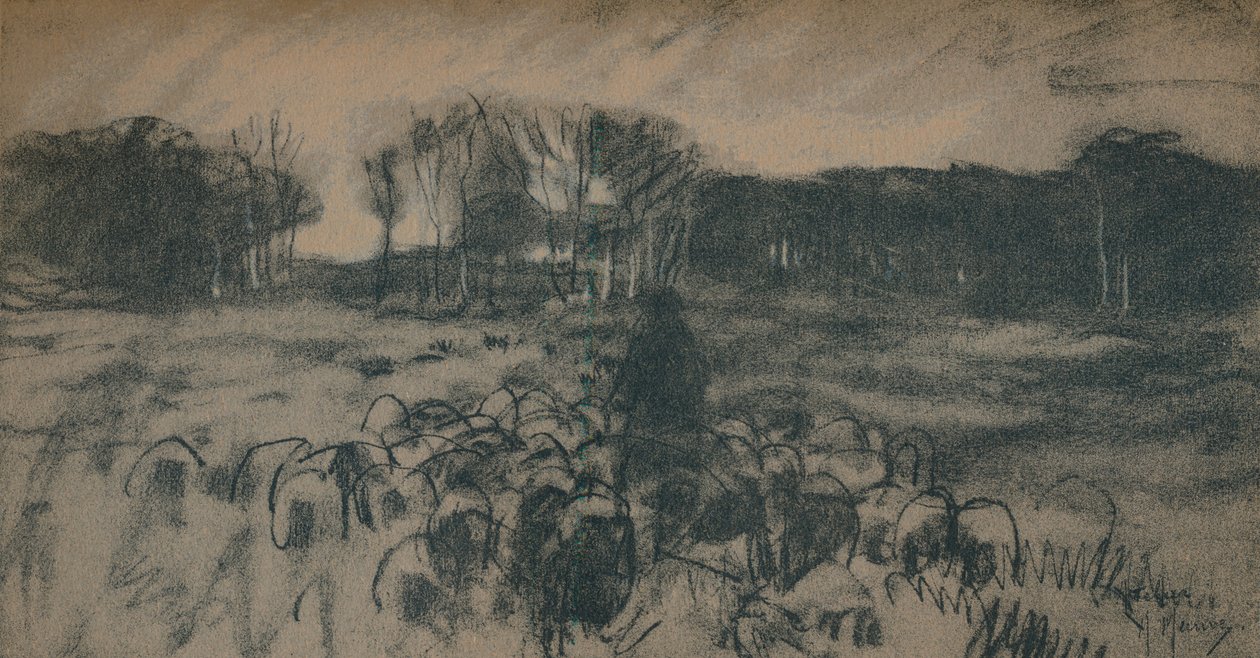 Een schets van een herder en zijn kudde, 19e eeuw door Anton Mauve