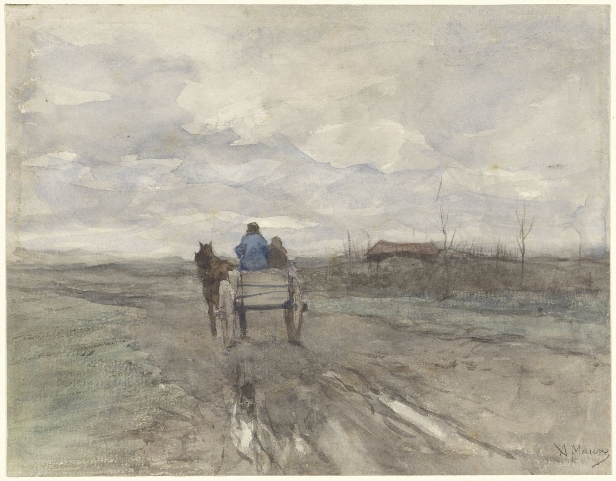 Boerenkar op een landweg door Anton Mauve