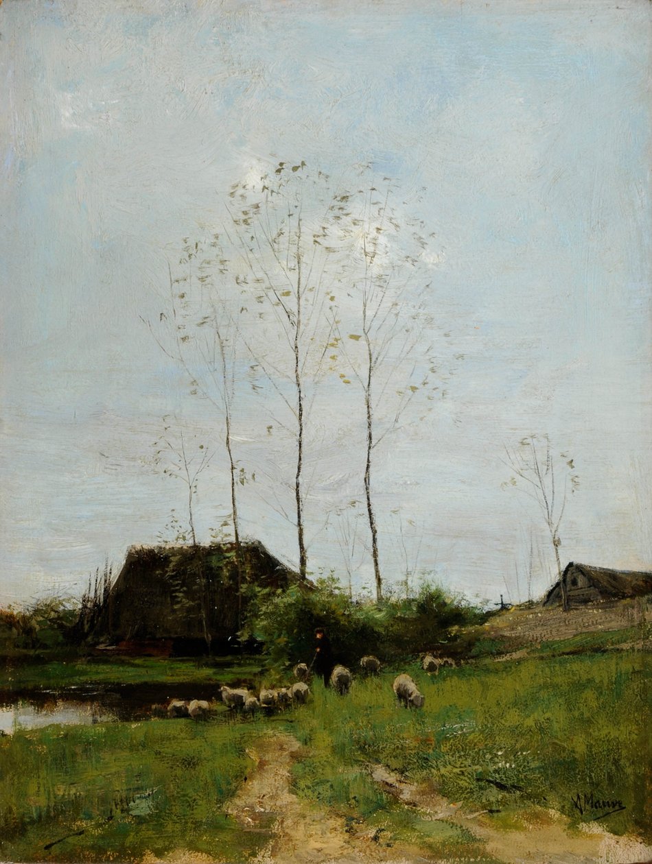 Landschap met herder en schapen door Anton Mauve
