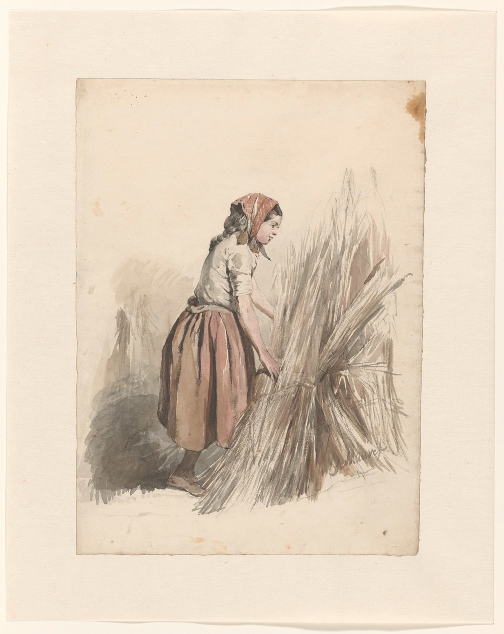 Meisje met hoofddoek, werkend op het land door Anton Mauve