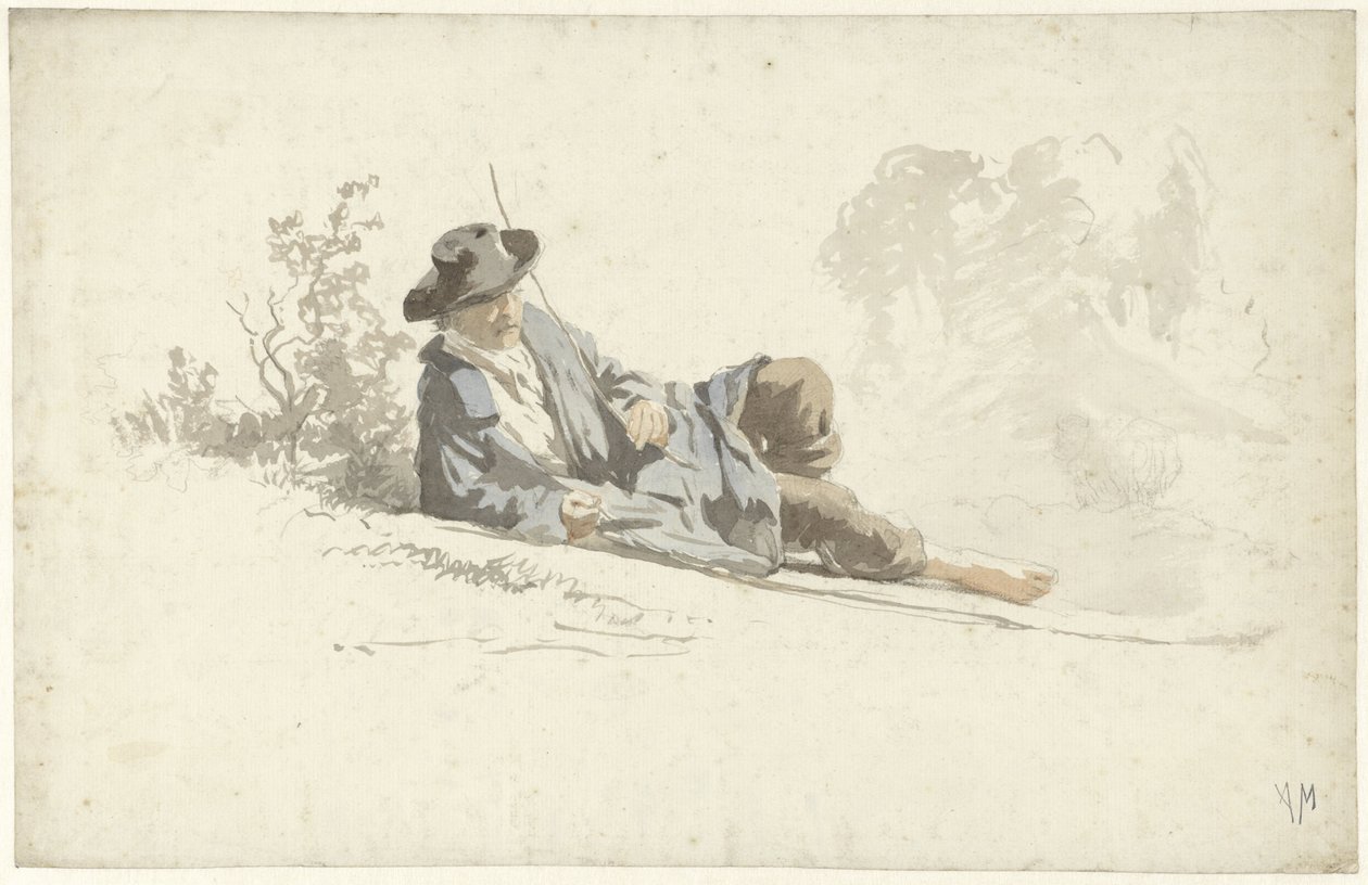Op de grond liggende, rustende man door Anton Mauve
