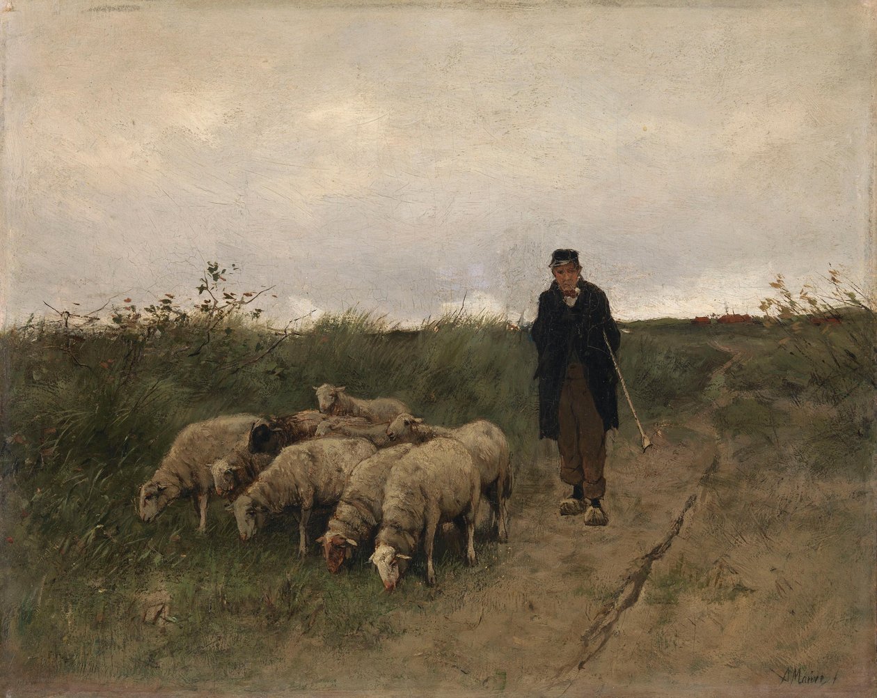 Herder en schapen door Anton Mauve