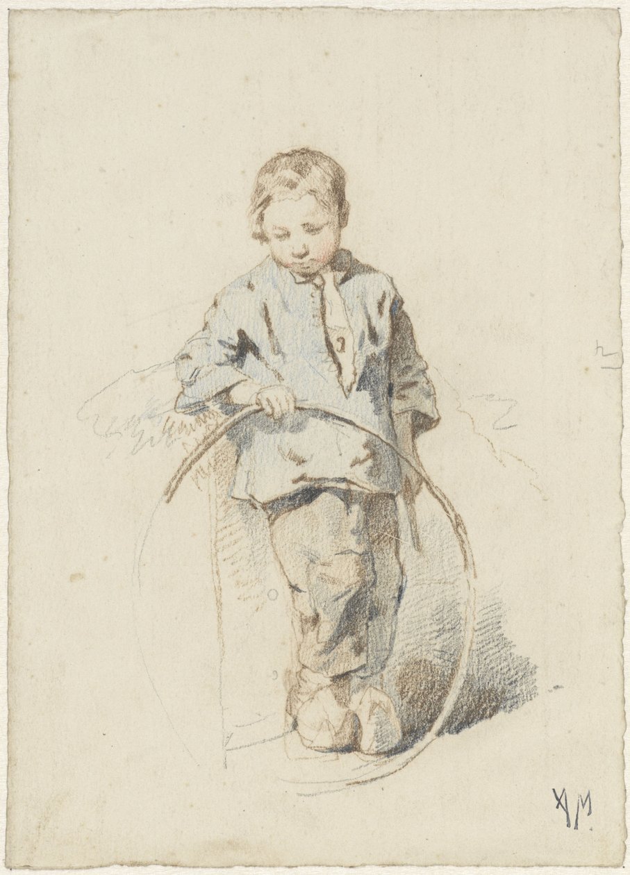 Staande jongen met een hoepel door Anton Mauve