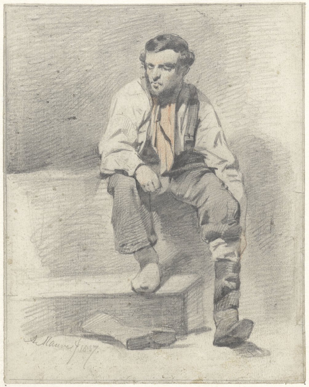 Zittende werkman door Anton Mauve