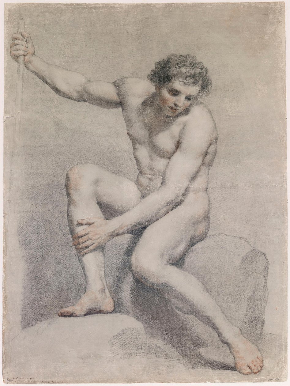Een zittend mannelijk naakt door Anton Raphael Mengs