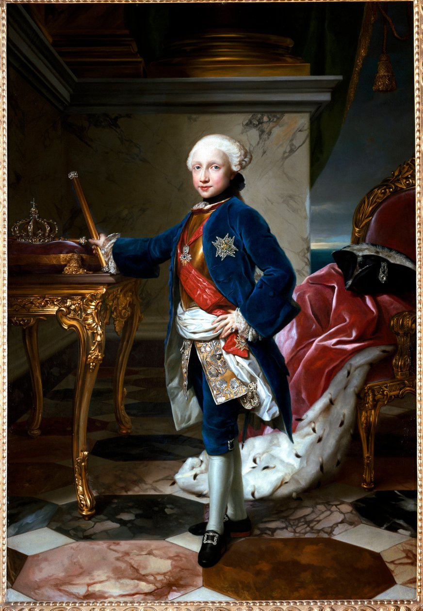 Portret van Ferdinand I van Bourbon of Ferdinand IV, Koning van Napels, op negenjarige leeftijd door Anton Raphael Mengs