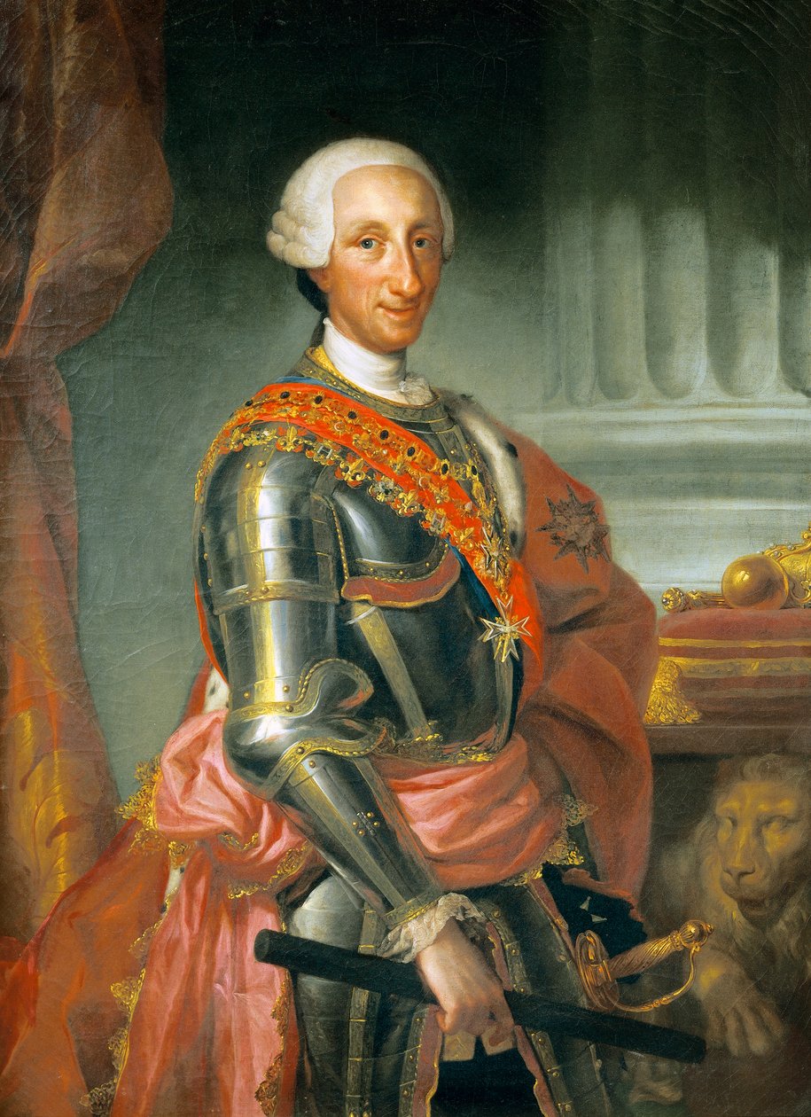 Portret van koning Karel III van Spanje, door Anton Raphael Mengs, circa 1765 door Anton Raphael Mengs