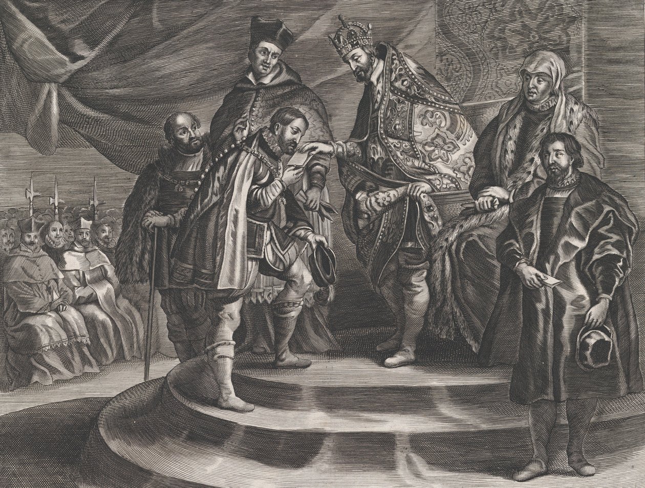 Plaat 25: Filips gekroond tot Koning van Spanje door zijn vader, Karel V, uit Guillielmus Becanus