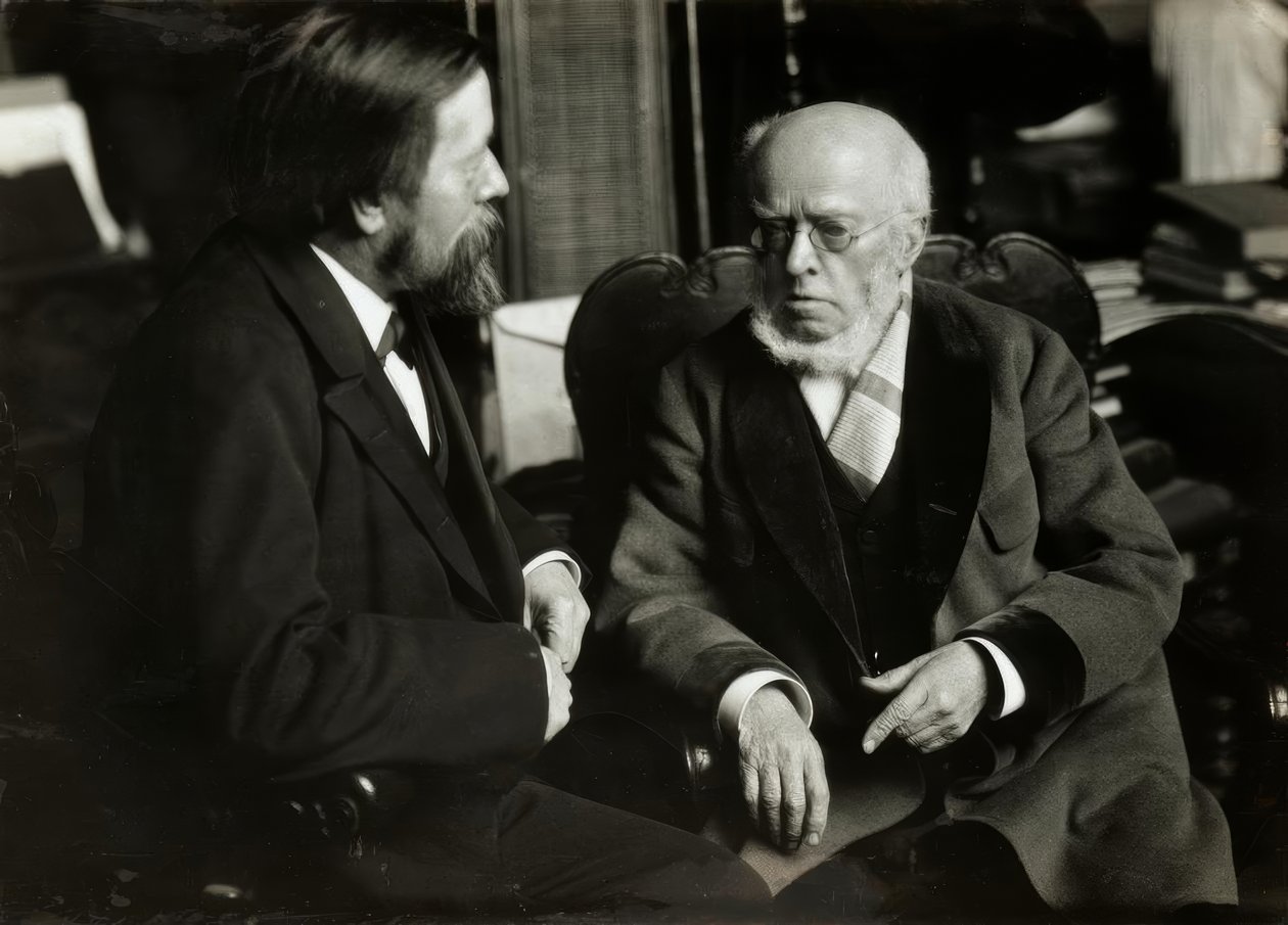 A. v. Menzel in zijn woning met A. v. Werner door Anton Alexander von Werner