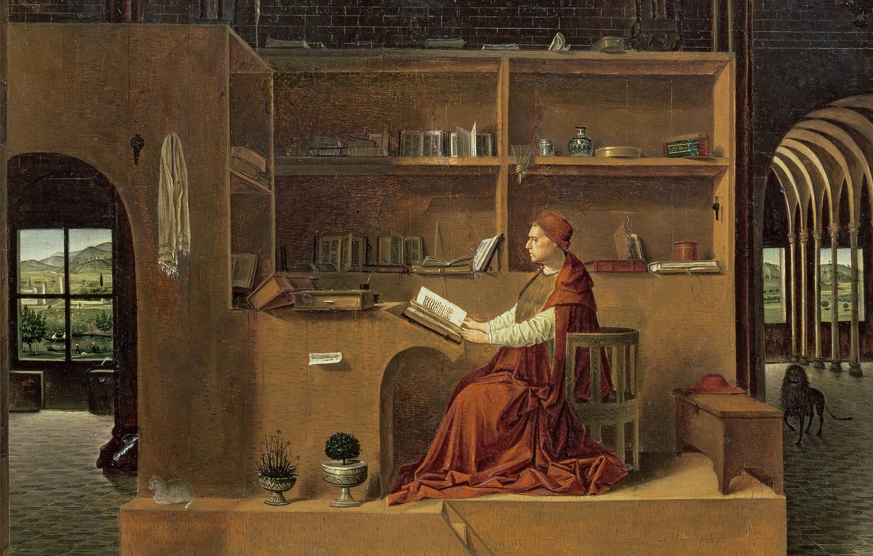 St. Hiëronymus in zijn studeerkamer, c.1475 (detail) door Antonello da Messina