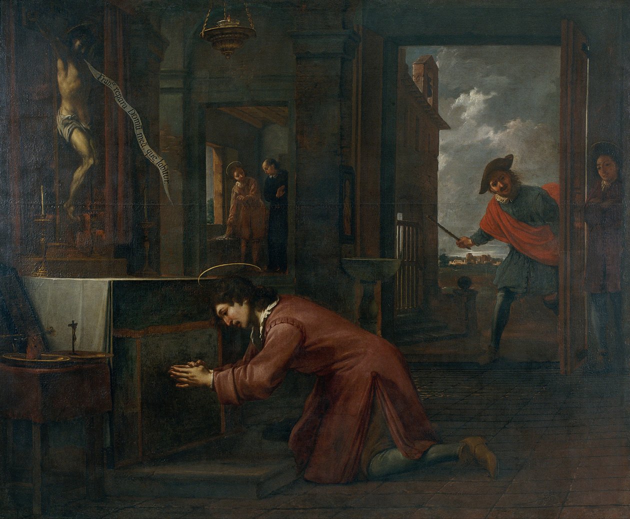 Sint Franciscus Ontvangt de Opdracht van het Kruisbeeld bij Sint Damianus om het Huis van God te Herstellen door Antoni Viladomat