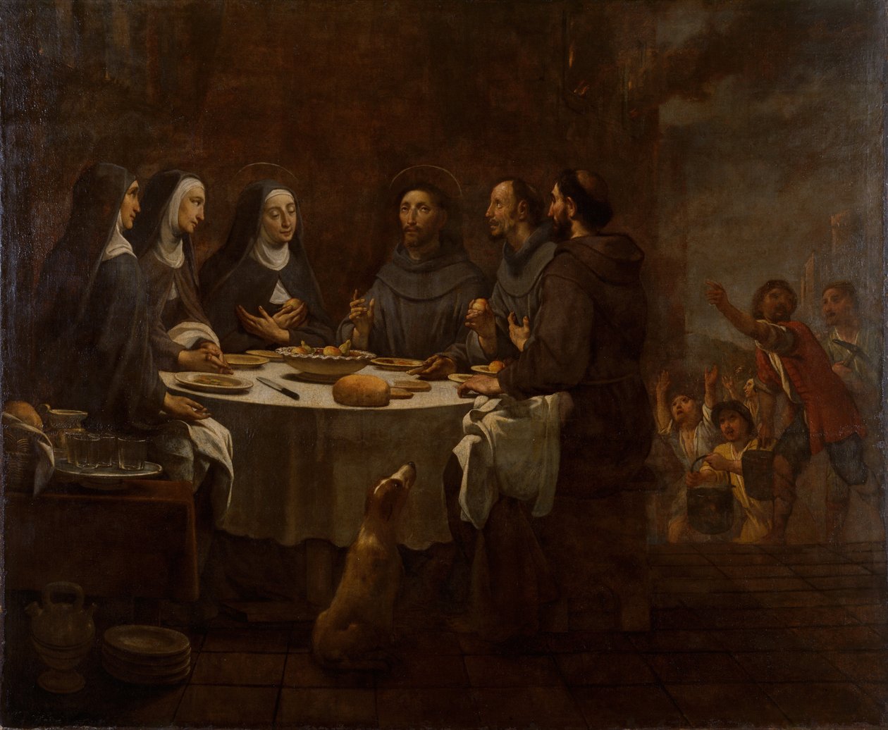 Sint Franciscus en Sint Clara aan het avondmaal in het klooster van Sint Damian door Antoni Viladomat Y Manalt