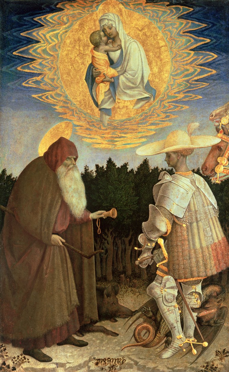 De Maagd en het Kind met St. Joris en St. Antonius de Abt door Antonio Pisanello