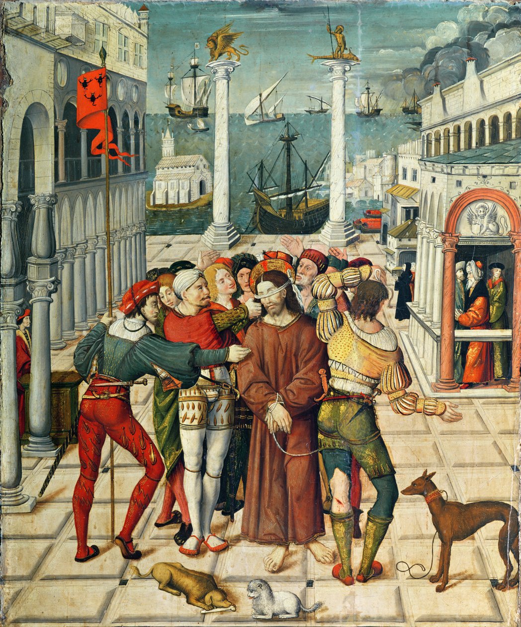 De bespotting van Christus, uit het altaarstuk van de Passie, 1517-20 door Antonio Ronzen