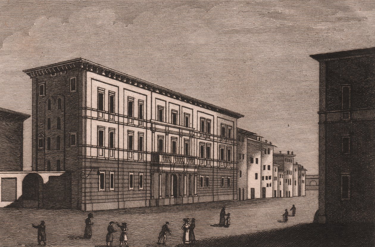 Uitzicht op het bisschoppelijk paleis in Pistoia, Toscane, Italië, gravure door Antonio Morghen door Antonio (1788 1853) Morghen
