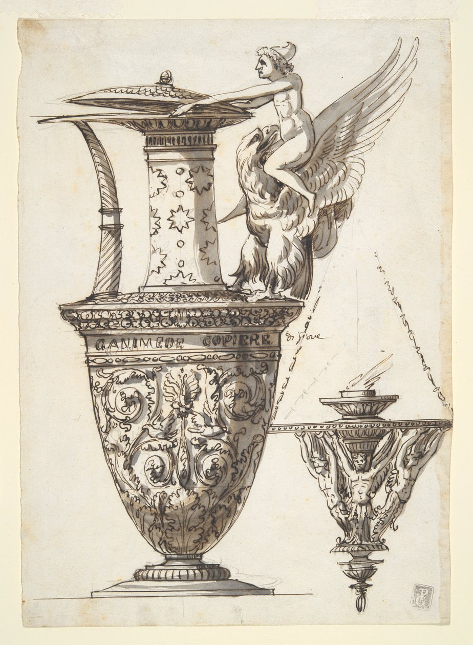 Ontwerp voor een uitgebreide kan en kroonluchter door Antonio Basoli