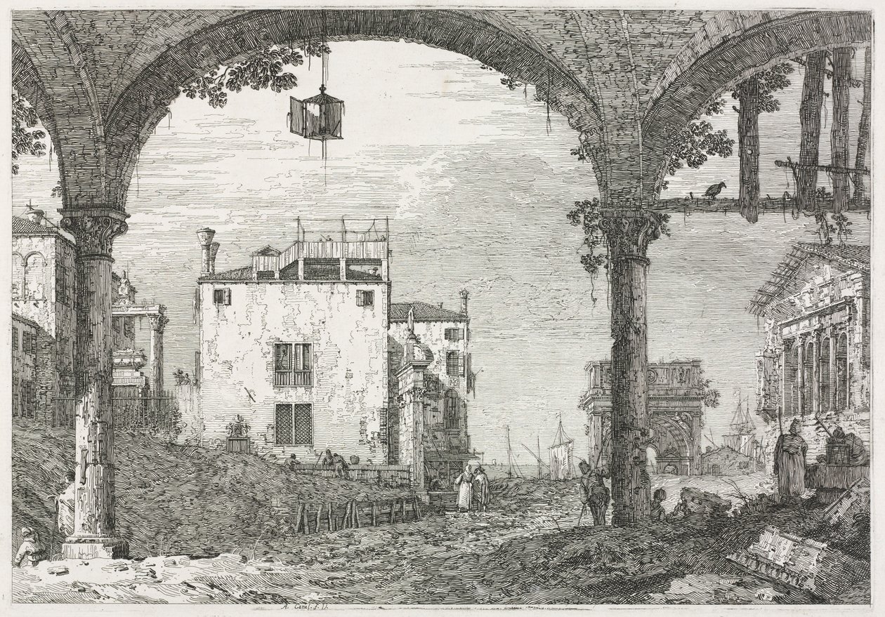 Zichten: Het portiek met de lantaarn, 1735-1746 door Giovanni Antonio Canal