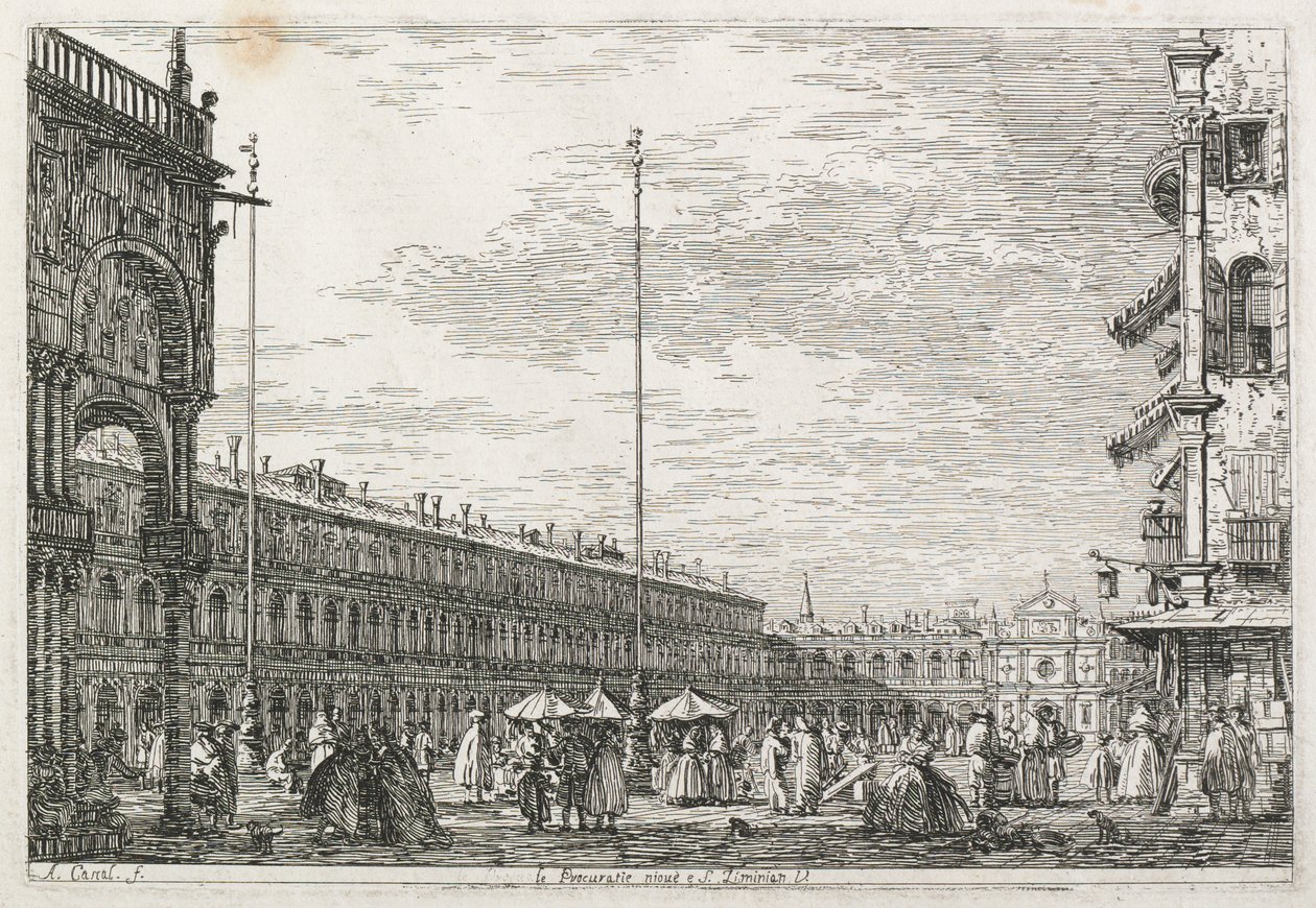 Gezichten: Het paleis van de procureur en de kerk van St. Géminien, Venetië door Antonio Canaletto