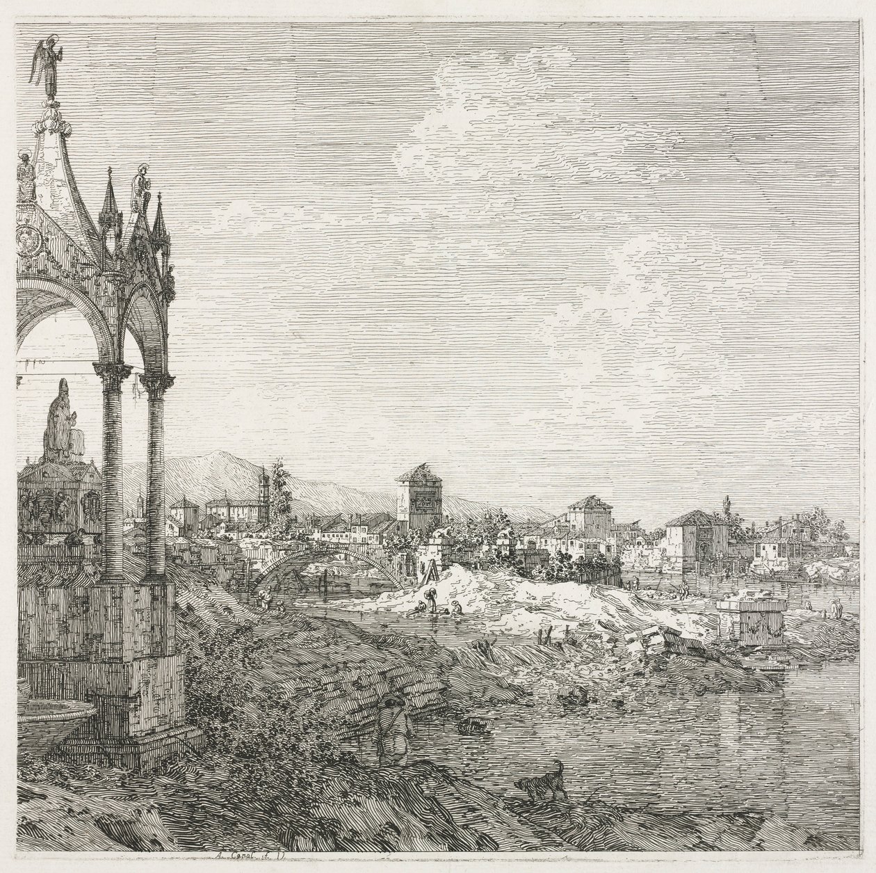 Gezichten: Het graf van een bisschop, 1735-1746 door Giovanni Antonio Canal