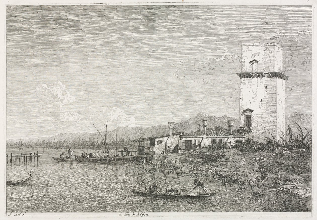Zichten: De toren van Malghera door Antonio Canaletto