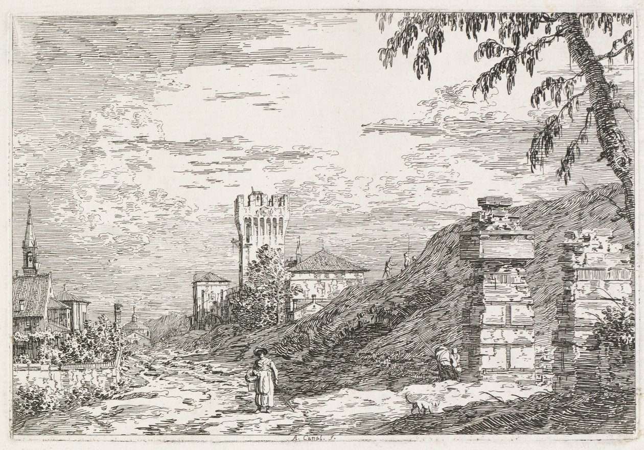 Zichten: Twee Verwoeste Zuilen door Antonio Canaletto