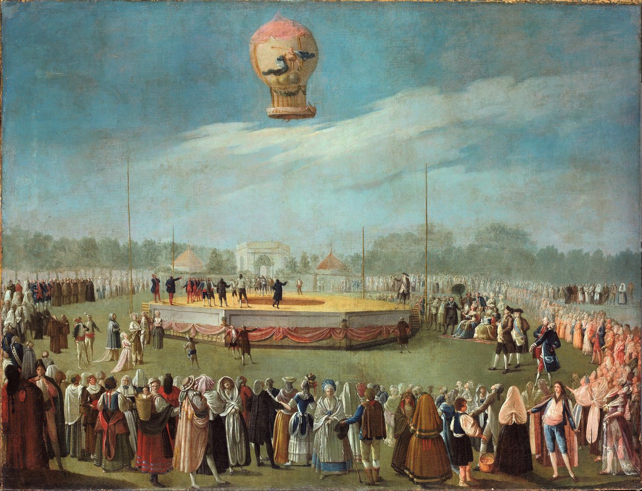 Ballonvaart in aanwezigheid van koning Karel IV en zijn hofhouding door Antonio Carnicero