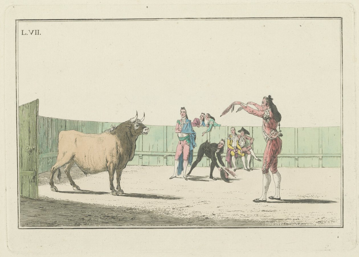 Plaat VII, uit de serie Colección de las principales suertes de una corrida de toros door Antonio Carnicero