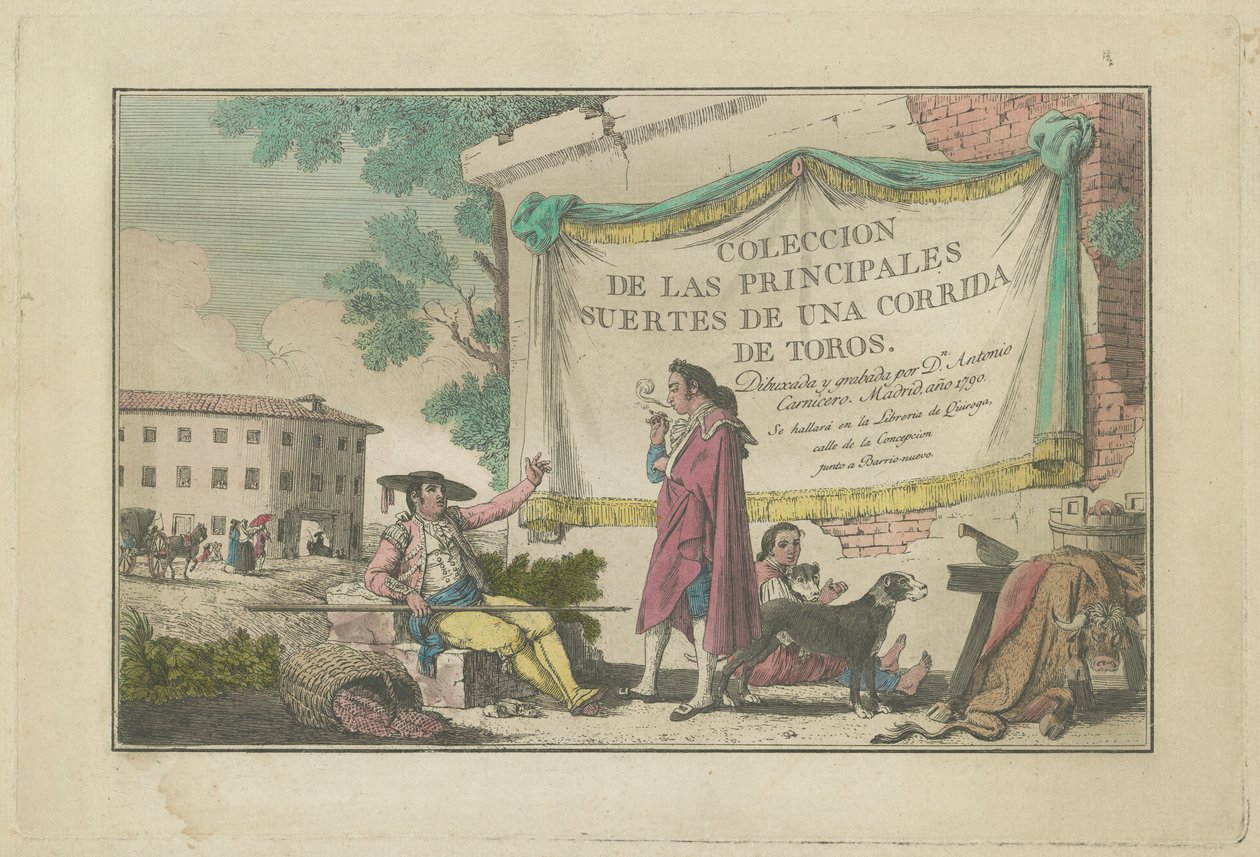 Titelplaat, uit de serie Colección de las principales suertes de una corrida de toros (Collectie van de belangrijkste acties in een stierengevecht) door Antonio Carnicero