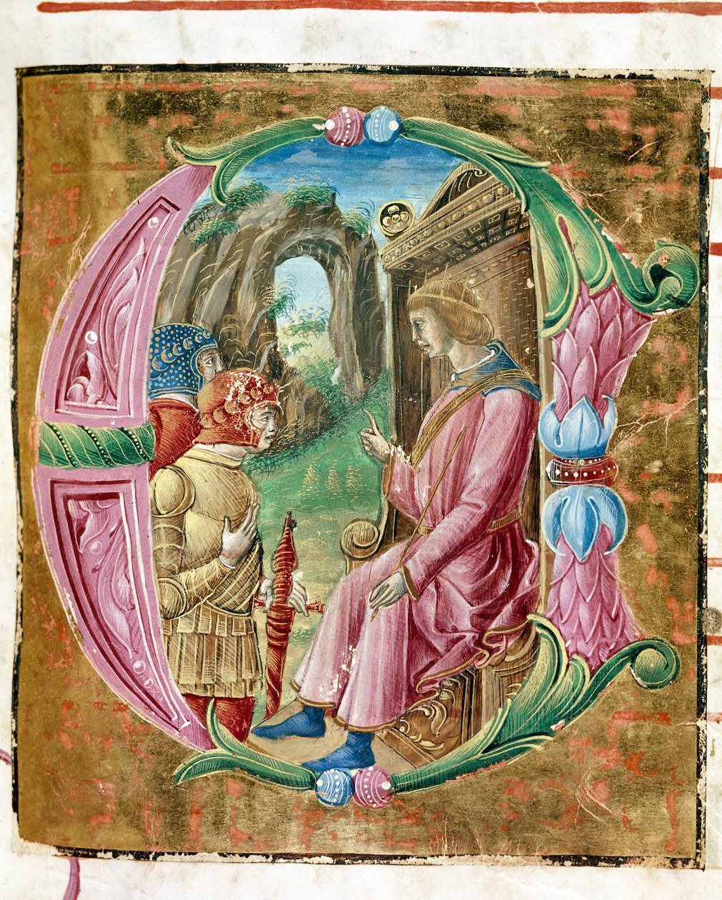Herodes I de Grote beveelt de slachting van onschuldigen. Detail van een antiphonarium. 1483. Cremona, choral 4, capitolo del duomo door Antonio Cicognara
