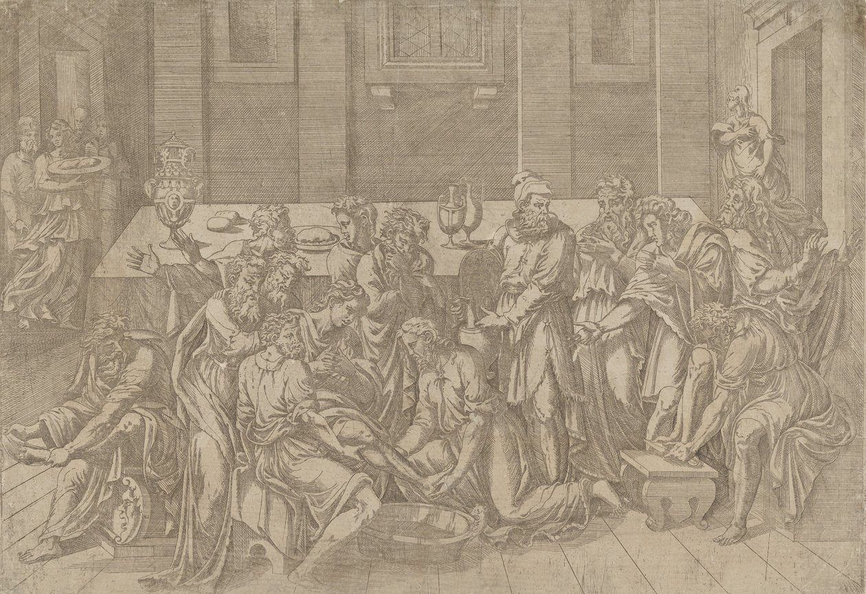 Jezus wast de voeten van de discipelen door Antonio Fantuzzi
