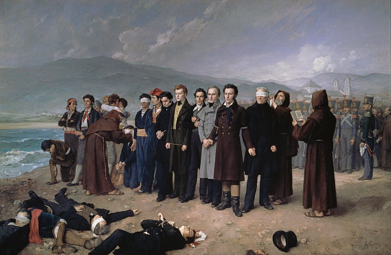 De executie van Torrijos en zijn metgezellen op het strand van Malaga door Antonio Gisbert