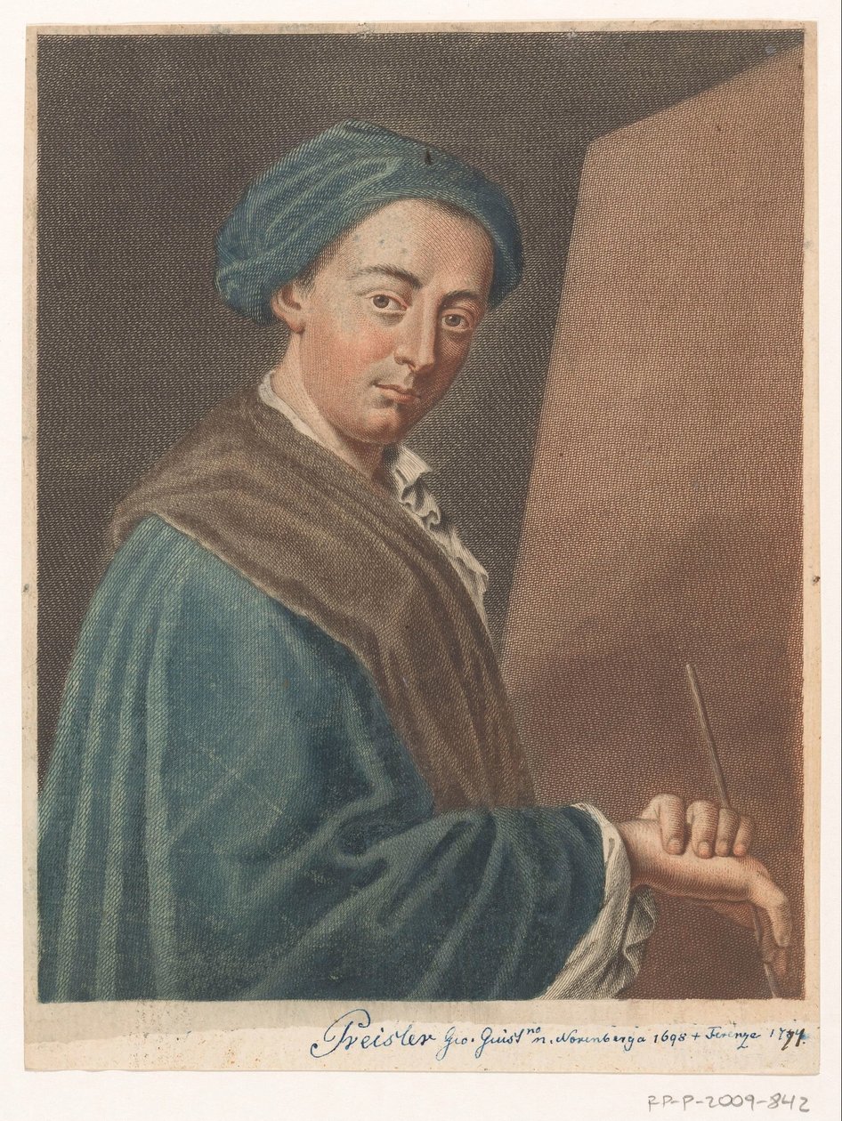Portret van kunstenaar Johann Justin Preissler door Antonio Pazzi